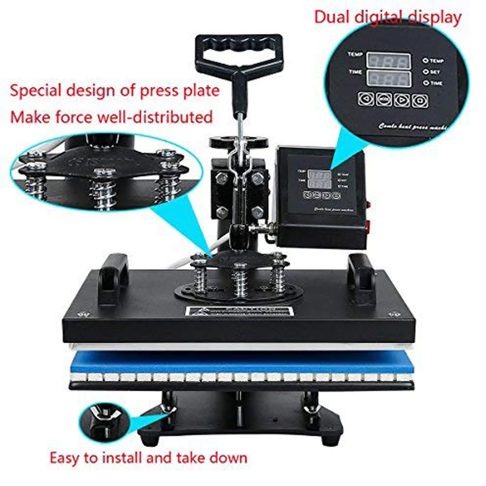 Продажа Двойной дисплей 30*38 см 5 в 1 комбо Термофутболка термопресс машина сублимационный принтер для плит крышка кружка телефон ручка Рок МДФ