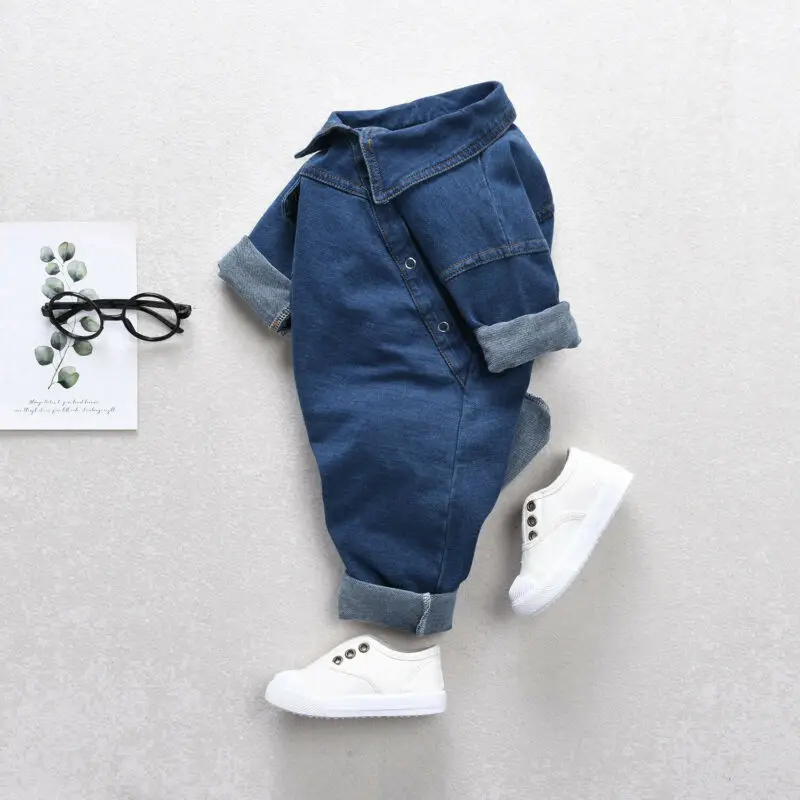 Brand Toddler Kid Baby Girl Boy Denim Romper Jumpsuits Denim Long Sleeve Pocket Playsuit Autumn Sunsuit Outfit Clothes