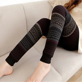 

2017 new Women Warm Winter Leggings ladies fashion high waisted stretch Fleece printed long pants Trousers