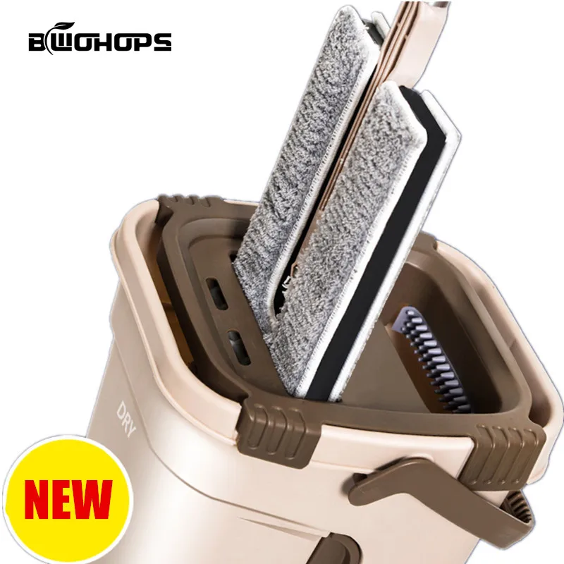 Cena Nowy dwustronny płaski mop i wiadro bez użycia rąk samozaciskające się twarde podkładki z mikrofibry czyste waciki Hoesehold wyciskanie wody mopy