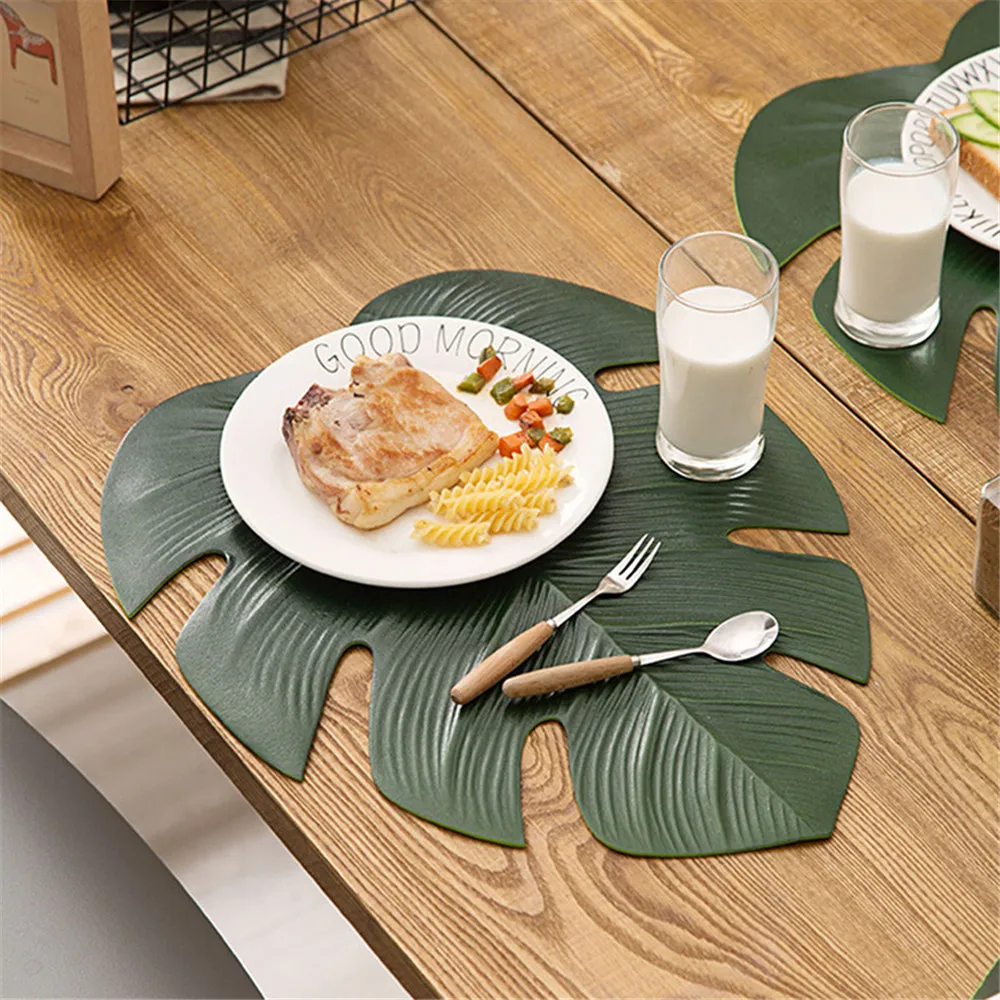 Turtle Leaf Placemat Artificial Green Plant Insulation Non-slip Tableware Home Western anti-hot plate Table Kitchen Decor Mats