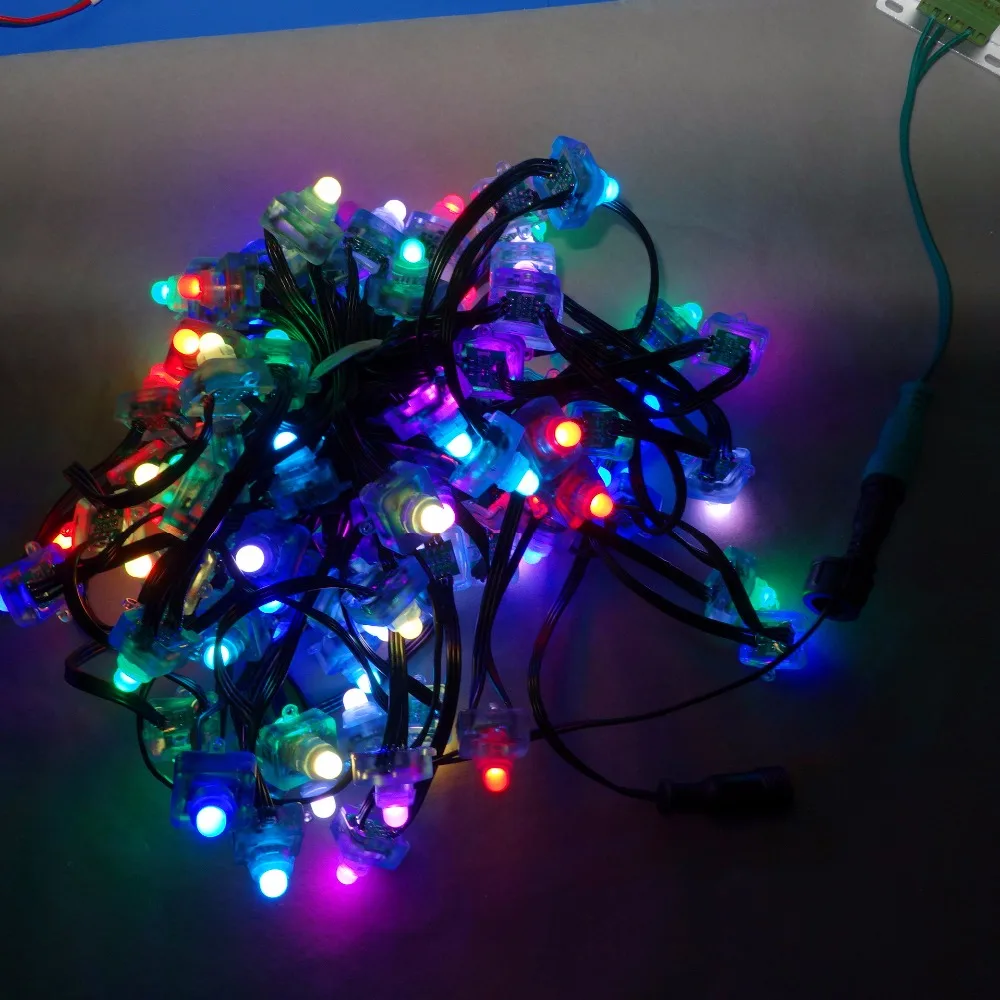 18AWG провода 100 шт./строка DC12V квадратный тип WS2811 адресно-rgb Smart LED пиксель узел, со всеми черный провод, IP68 Номинальная