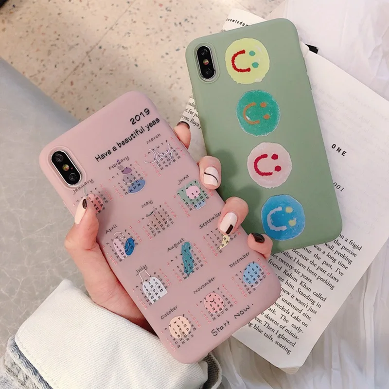 

Fashion Pink Calendar Phone Case for iphone 6 6S 7 8 Plus Cartoon All-inclusive Anti-fall Soft Matte Tpu Cover XS Max XR X XS