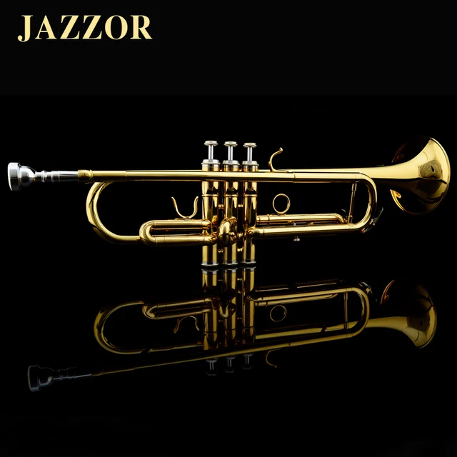 Best price at $130 Cheap Professional JAZZOR JZTR-300 Beginner Trumpet B Flat Gold Lacquer trompete trompeta musical instruments with trumpet mouthpiece