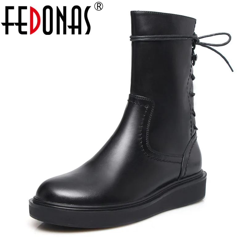 

FEDONAS Punk Women Genuin Leather Mid-calf Boots Platfroms Long Warm Autumn Winter Ladies Shoes Woman Sexy Motorcycle Boots