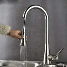 Modern Kitchen Sink Faucet Mixer Chrome Finish Kitchen Double Sprayer Pull-Out Water Tap torneira cozinha Rotate Hot Cold Tap mttuzk free shipping black and chrome finish kitchen sink led faucet deck mount pull out dual sprayer nozzle hot cold mixer taps