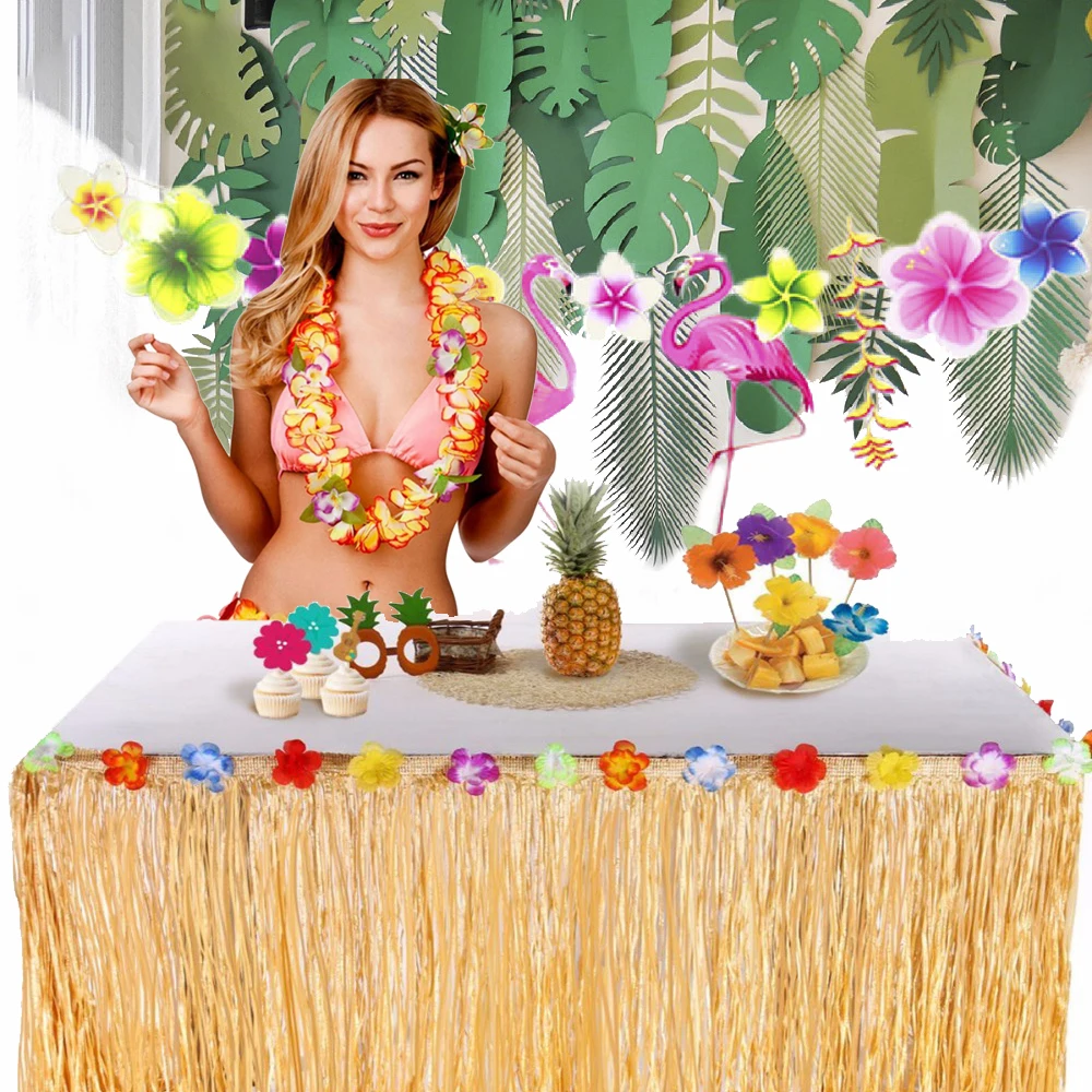 

FENGRISE Flowers Artificial Grass Table Skirt Hawaiian Party Decor Flamingo Decor Luau Hawaii Party Decor Flamingo Party Summer