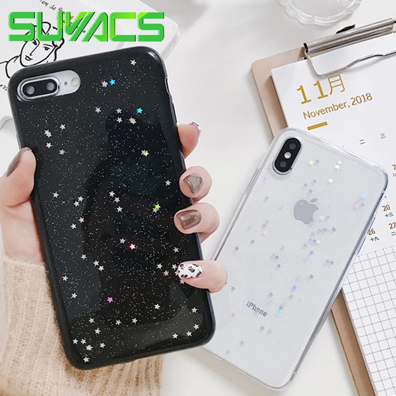 

SUYACS Transparent Glitter Shining Star TPU Soft Case For iPhone XS MAX XR X 6 6S 7 8 Plus Phone Case For iPhone XS Cover