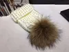 Winter Women's Nature Raccoon Fur Pom Pom Knitted Beanies Rhinestone Beads Pearl Skullies Girls Real Fur Knit Caps  Bonnet Hat 4