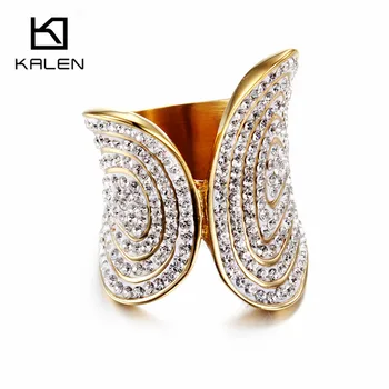 

Kalen New Full White Rhinestone Rings Stainless Steel Peru Lima Gold Color Cast Women Irregular Rings Engagement Party Gifts