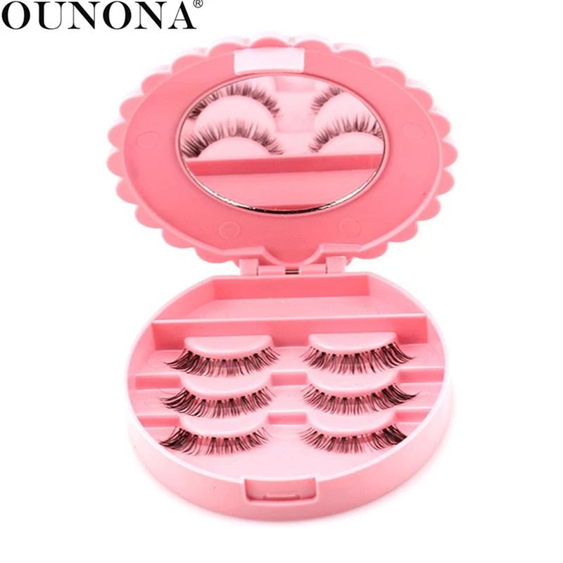  OUNONA Eyelash Storage Box Makeup Cosmetic Mirror Case Organizer Make Up Beauty Tool