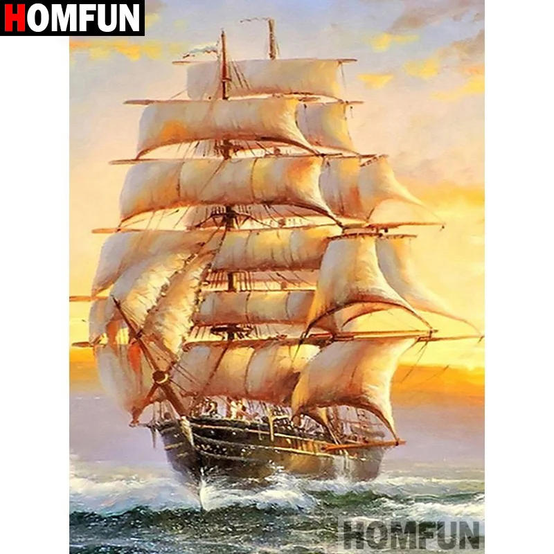 

HOMFUN Full Square/Round Drill 5D DIY Diamond Painting "Boat sunset scenery"3D Diamond Embroidery Cross Stitch Home Decor A19839