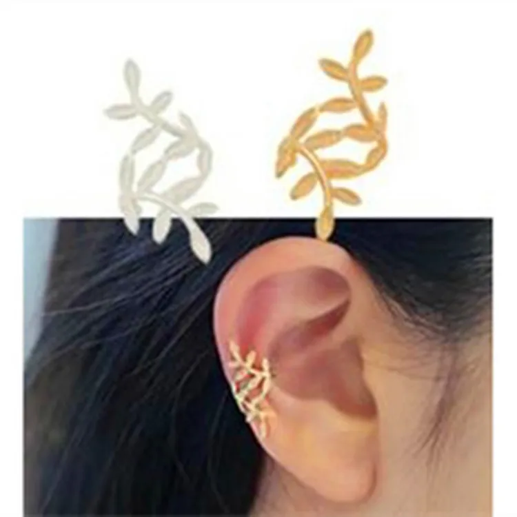 Для Девочек Золотой посеребренный лист ушные манжеты зажим для основы серьги для женщин без пирсинг для уха кость Клип E652-5