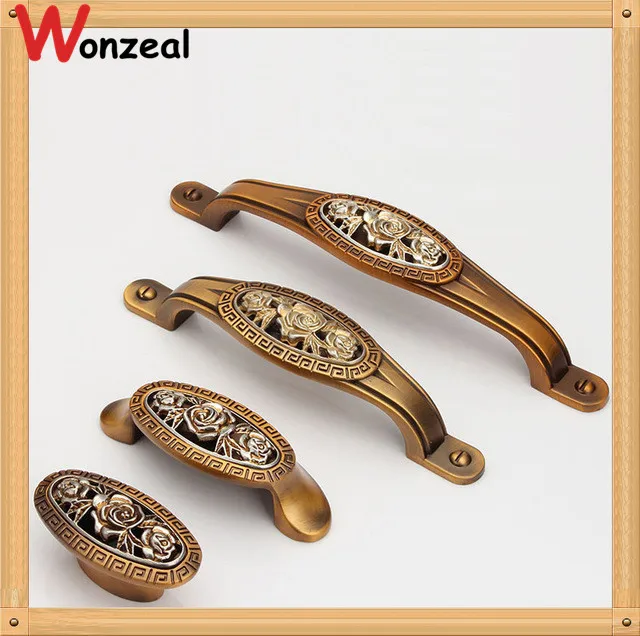 Best Offers Single/64/96/128mm European Kitchen Furniture handle pulls antique drawer knob with Rose Carving Best Offers Single/64/96/128mm European Kitchen Furniture handle pulls antique drawer knob with Rose Carving