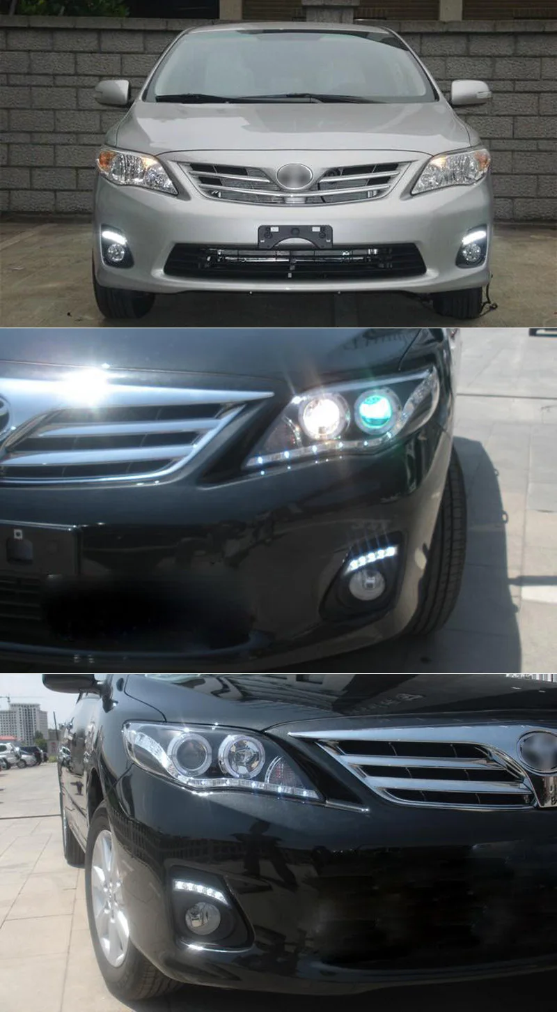 Для Защитные чехлы для сидений, сшитые специально для Toyota Corolla 2011 2012 2013 Супер Яркость 12V светодиодный дневные ходовые огни дневного светильник Водонепроницаемый ABS Дневной светильник лампы противотуманного фонаря