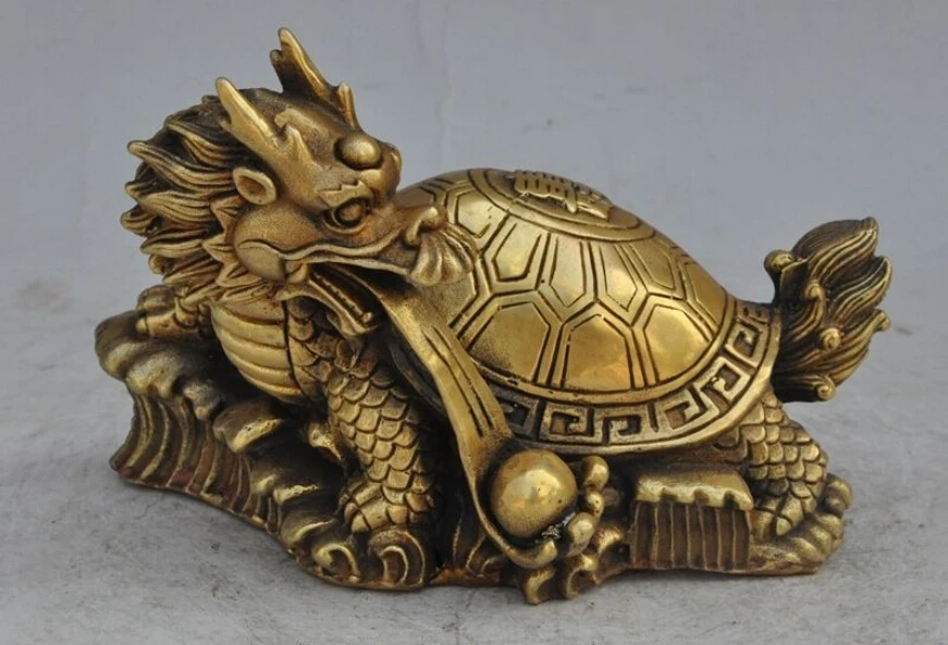 

8"Chinese Brass Fengshui longevity dragon turtle Tortoise wealth lucky statue