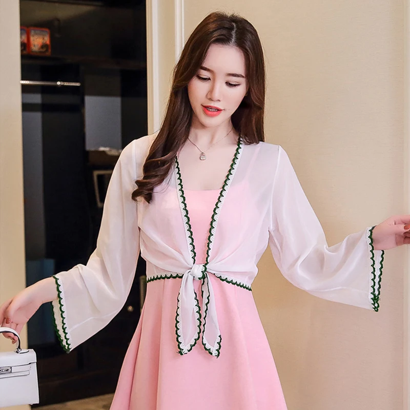 Femme Boho осенне летняя шифоновая блуза кардиган одежда для защиты от солнца длинная