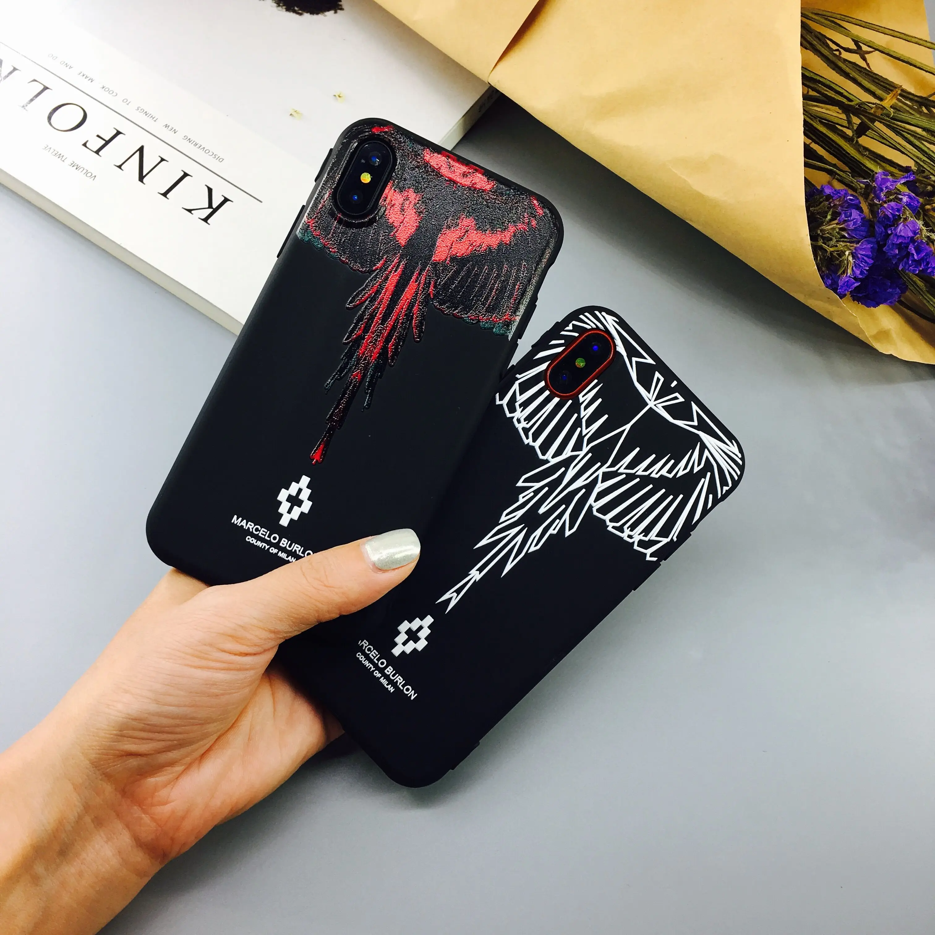 

Marcelo Burlon Case For Iphone 11 PRO X Xs Max Xr 8 7 6 6s Plus Soft Matte Silicone Phone Cover Popular Tide Feather Coque