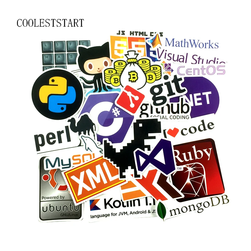 23 Pcs Internet Programming Java JS Php Html Cloud Docker Bitcoin Language APP Logo Cool Stickers for Laptop Car Phone Stickers
