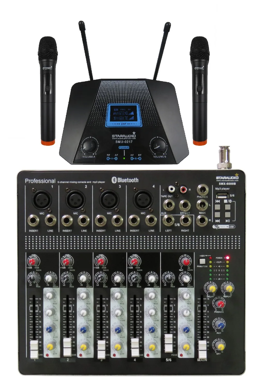 STARAUDIO 6 Channel USB Bluetooth Professional Audio Mixer with 2CH UHF