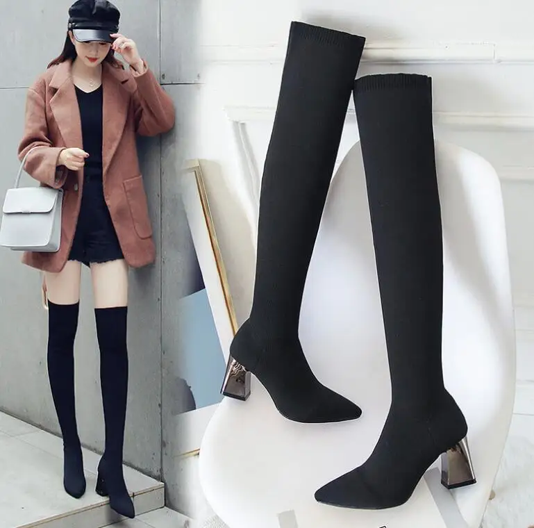 

2019 new sexy thick with high heel boots slim shoes