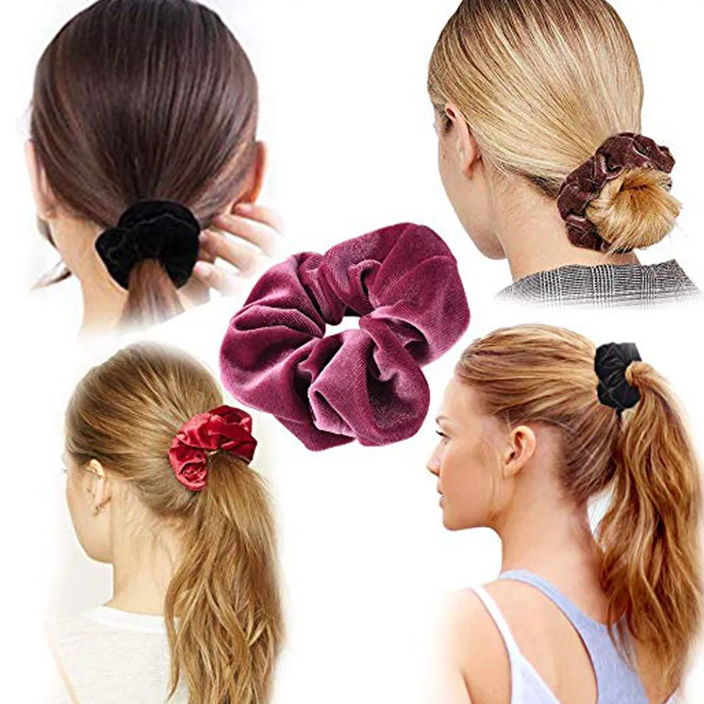 

9/15/20 pcs Soft Velvet satin Hair Scrunchie Pure Grip Loop Holder Stretchy Hair band hair ties accessories#Z10