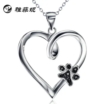 

S925 silver jewelry dog claw diamond heart pendant necklace female