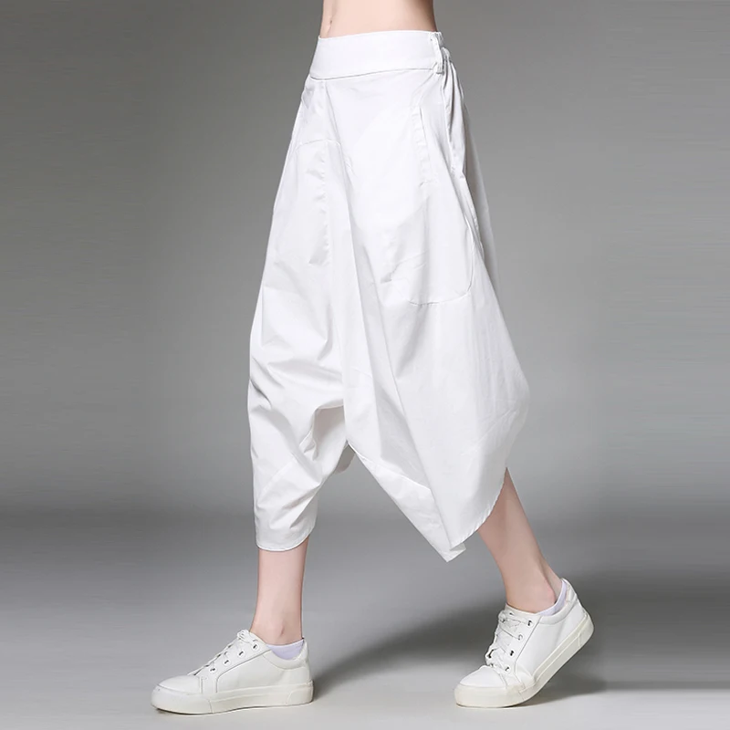 Wide Leg Harem Pants, White Turnip, Elastic Waist, Loose, Casual, Calf Length, Fashion, Spring, Summer, New the turnip репка