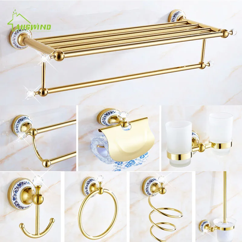 European-style Crystal Paper Holder Bathroom Hardware Gold-plated Blue And White Porcelain Base Towel Rack Bathroom Accessories European-style Crystal Paper Holder Bathroom Hardware Gold-plated Blue And White Porcelain Base Towel Rack Bathroom Accessories