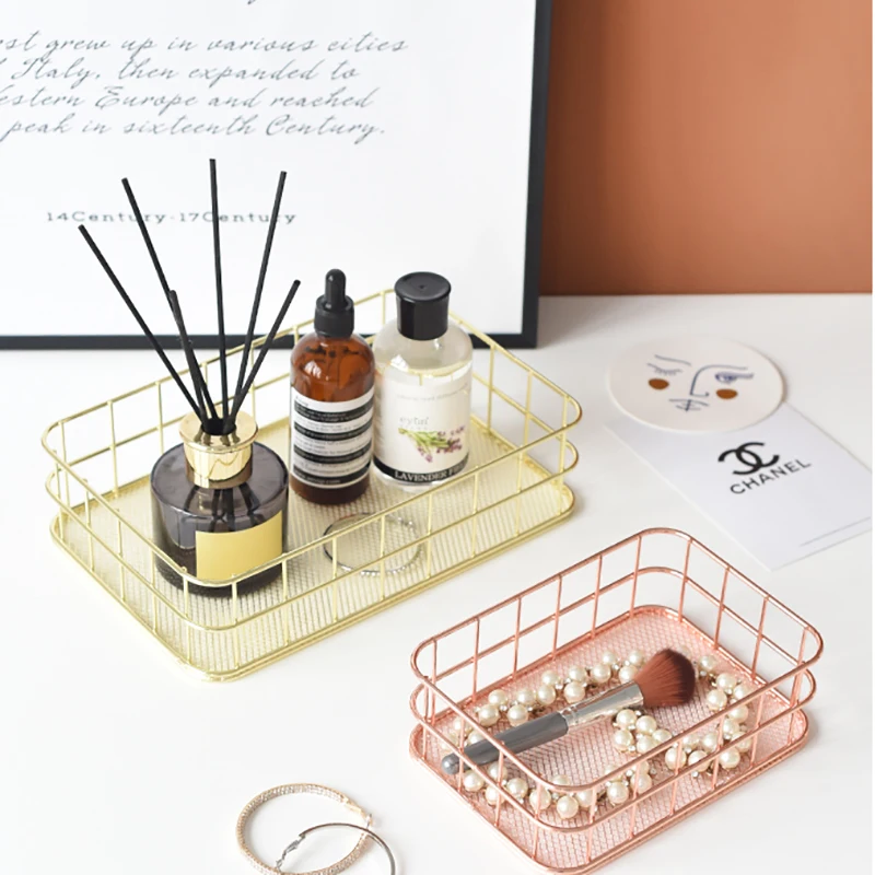 2PCs Ins Nordic Cosmetic Storage Box Desktop Bedroom Jewelry Makeup Skin Care Lipstick Brush Basket Office Sundries Organizer