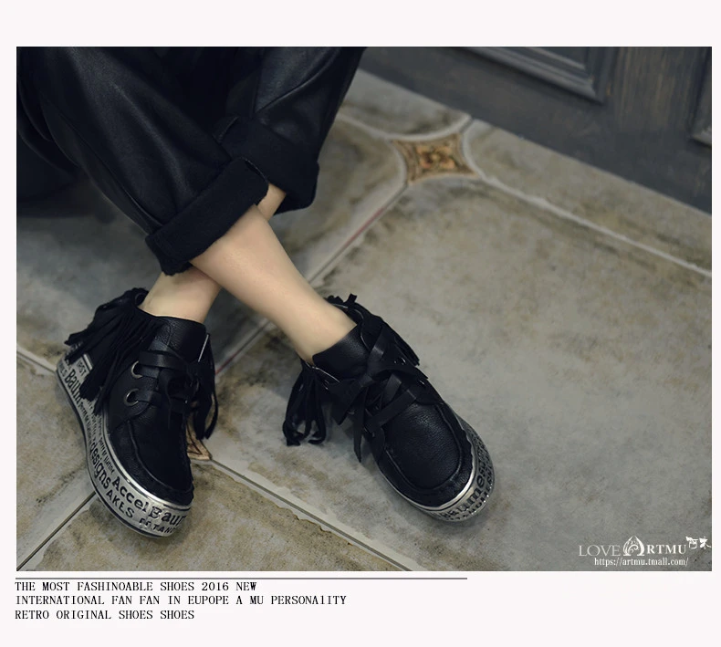 Artmu/Новинка; женская обувь с бахромой в стиле ретро; Повседневная обувь из воловьей кожи на платформе со шнуровкой; обувь ручной работы из натуральной кожи; S22602
