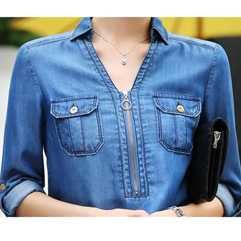 Denim Dress for Womens 2018 Spring Summer Long Jeans Dresses High quality Plus size Slim Female Casual Top Pullover OKXGNZ A1916