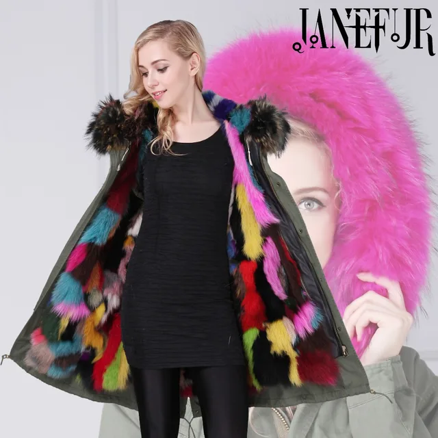Cheap New big raccoon fur hood winter jacket women parka natural real fox fur coat for women thick soft lining abrigos de piel mujer