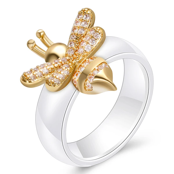 Простой золотистый пчелиный палец кольца Керамические Золотые Чеканные группы укладки кольца на годовщину свадьбы Роскошные темперамент ювелирные изделия