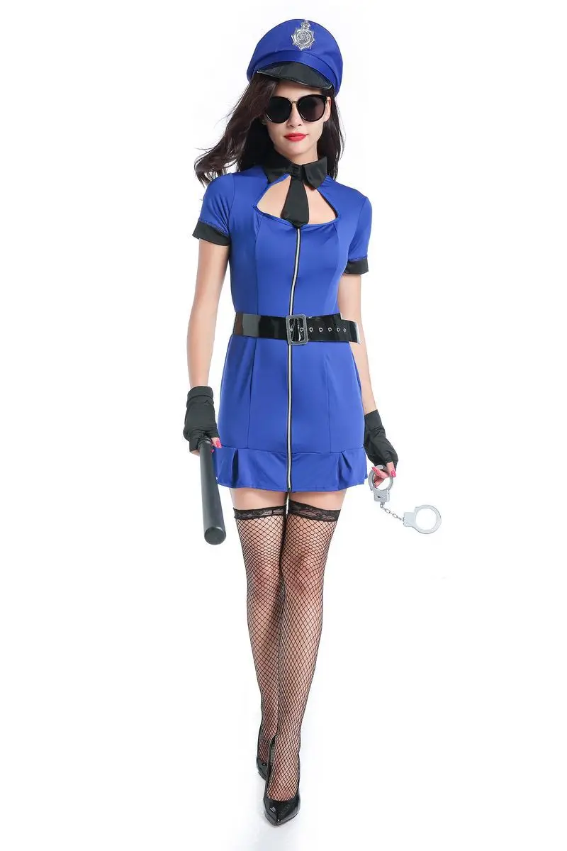 Синий сексуальный полицейский Необычные платья Хэллоуин Косплей вечерние униформа