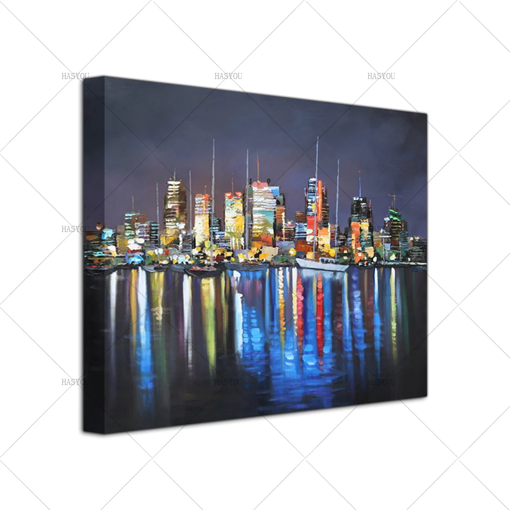 Unframed-Abstract-Landscape-New-York-City-Night-View-in-River-Oil-Painting-On-Canvas-Modern-Home (3)