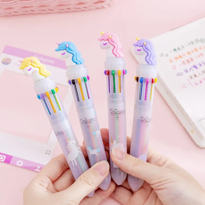 Colorful Cartoon Rainbow Unicorn 10 Colors Ballpoint Pen School Office Supply Writing Supply Gift Stationery Papelaria Escolar