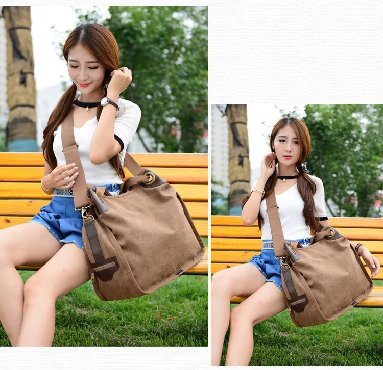 MJ Women's Canvas Handbags High Quality Female Canvas Totes Casual Shoulder Bags Large Travel Bag Ladies Solid Crossbody Bags (12)