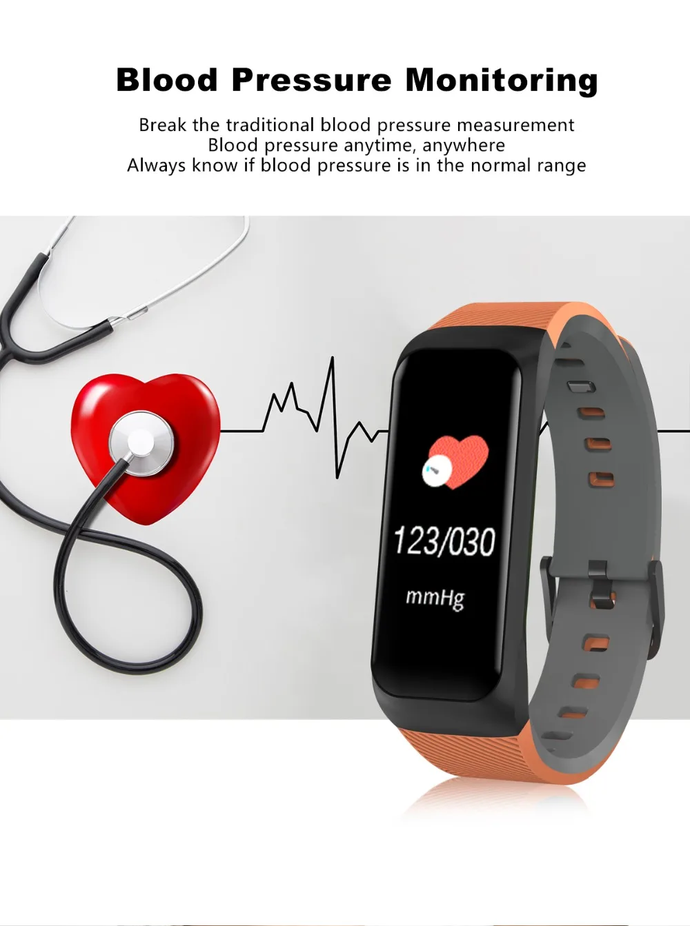 Расширенный спортивный смарт-браслет сердечного ритма Bluetooth монитор кровяного давления встроенный сплав цинка покрытие Рисунок