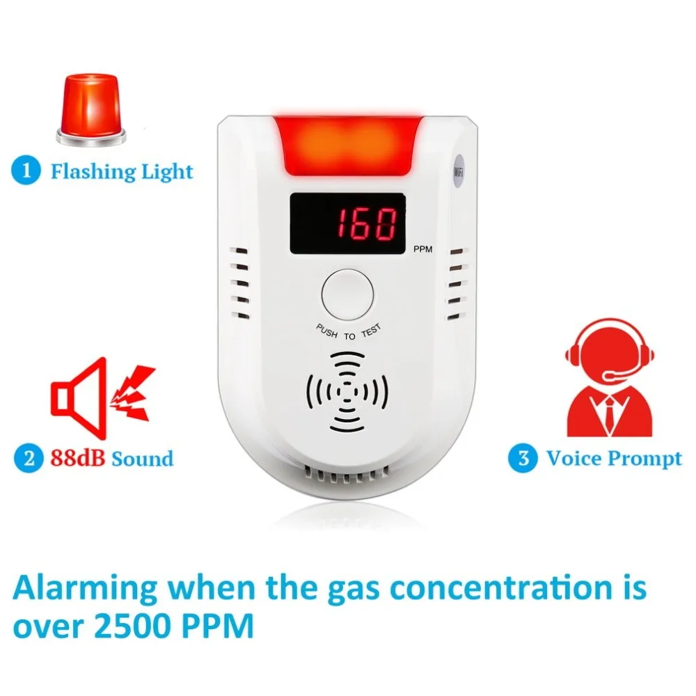 

WIFI APP Voice Prompt Combustible Gas Leakage Detector Alarm System Display Screen Wireless Security Gas Sensor Alarm