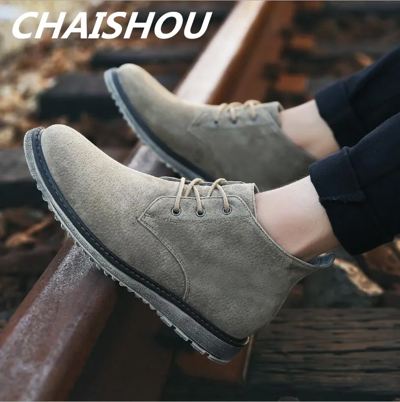 

CHAISHOU 2018 fashion autumn and winter men boots leather men's lace-up men's Martin boots flat casual men's shoes