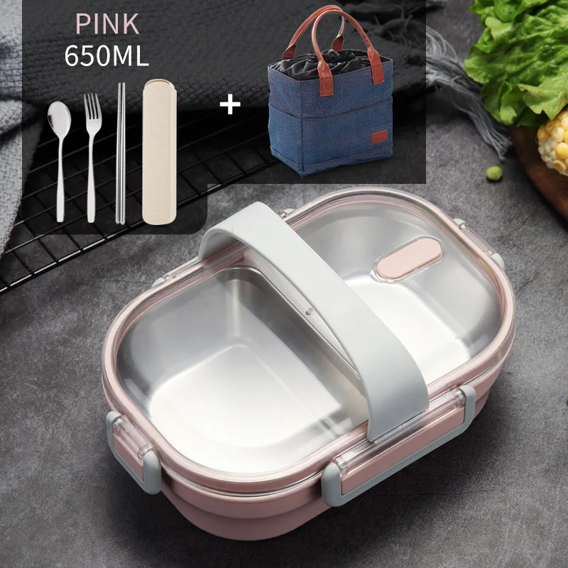 Pink Bag Tableware WORTHBUY, японский Портативный Ланч-бокс для детей, школьный, 304, нержавеющая сталь, Бенто-бокс, кухонный герметичный контейнер для еды, контейнер для еды - Цвет: Pink Bag Tableware