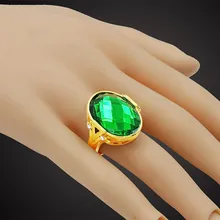 Gold Color Candy Green Big Austrian Crystal Ring Unisex Anel Gift New Trendy Antique Wedding Rings