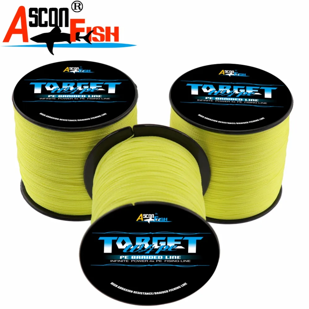 Ascon الأسماك 4 فروع مضفر خيط صنارة الصيد 1000 متر Multifilament خط الحبل الصيد الكارب 4 جديلة الموضوع معالجة وملحقاتها