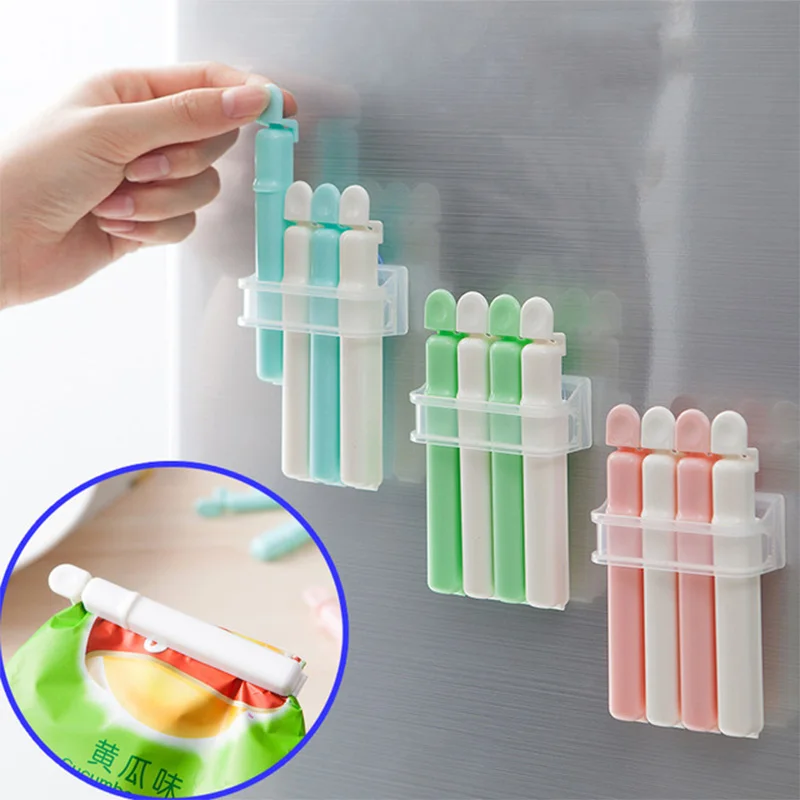 

4 pcs/Set New Style Suction Cup Snacks Food Bag Sealing Preservation Clips can be stored Vacuum Resealer Kitchen Storage