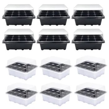 

Behogar 6 Set 18.7x14.5x11cm 12-Cell Seedling Seed Starter Tray Starter for Garden Greenhouse Succulent Wheatgrass Microgreens