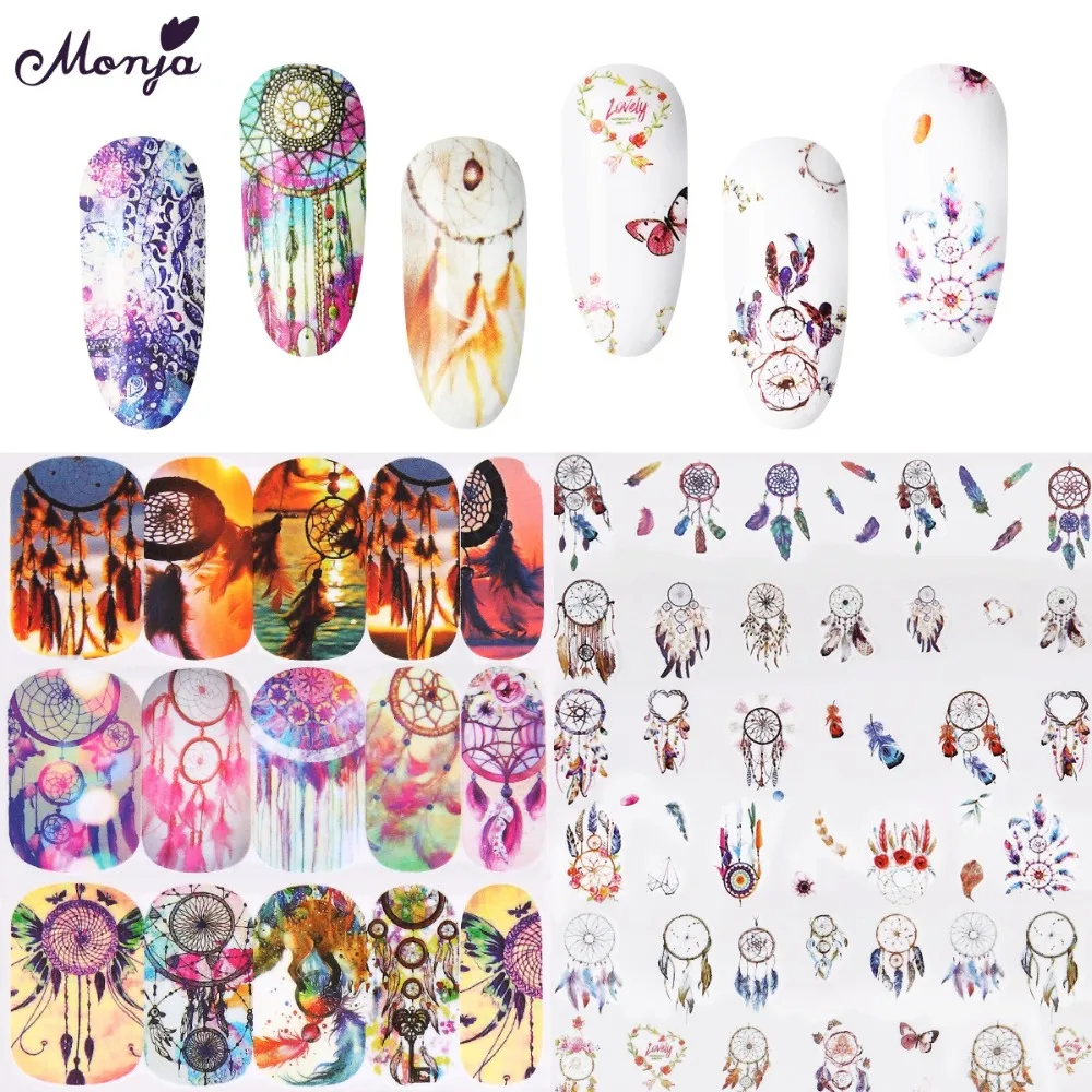 

Monja 12 Sheets Nail Art Dream Catcher Pattern Design Water Transfer Foils Stickers DIY Full Cover Decals Manicure Decoration