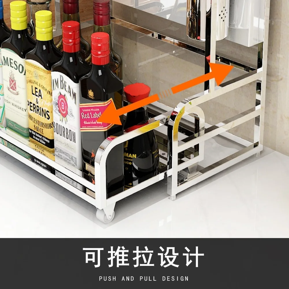  A1 Stainless steel kitchen shelf 2 layers kitchen utensils put seasonings spice rack multi-function - 32909569908