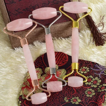

Natural Rose Quartz Facial Massage Roller With Noise Free Set Pink Quartz Skin Care Slimming Massage Tool