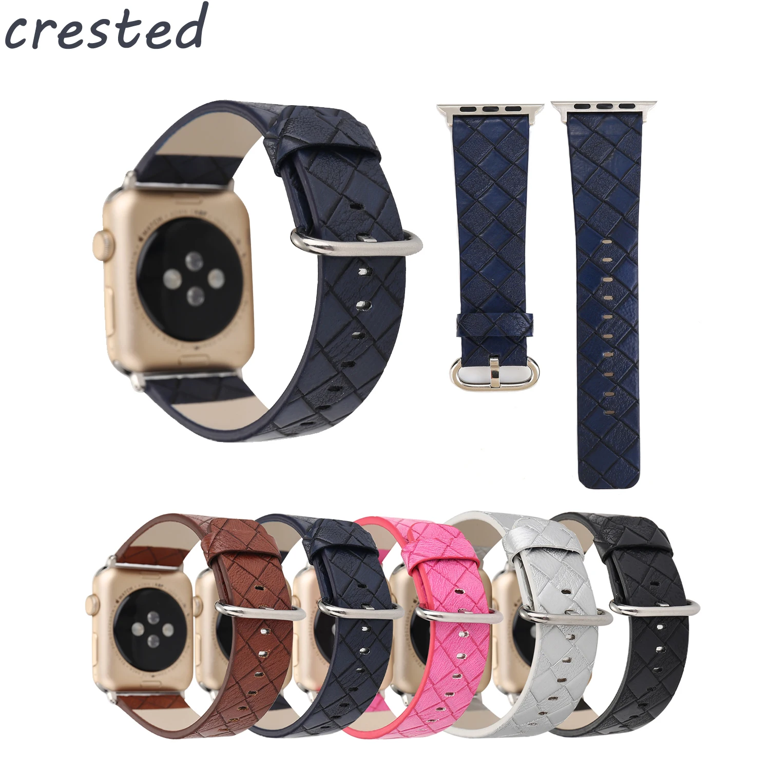 

genuine leather strap for apple watch band 42mm/38 Grid pattern leather bracelet band for iwatch 1/2/3 replacement strap